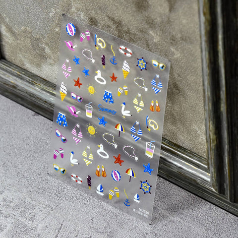 3d beach nail sticker