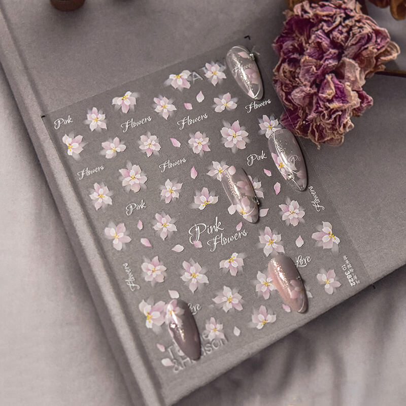 3d pink flower nail stickers