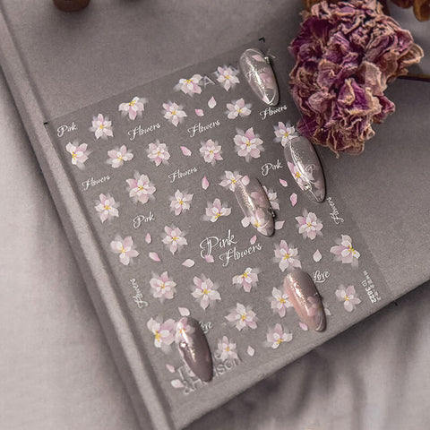 3d pink flower nail stickers
