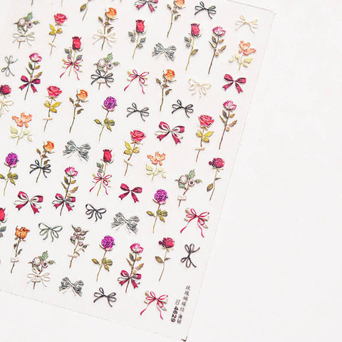 Rose Nail Stickers, Flower Nail Art Stickers, Flower Nail Decals, Aesthetic Nail Art, Rose Stickers, Flower Nail Design, Floral Manicure