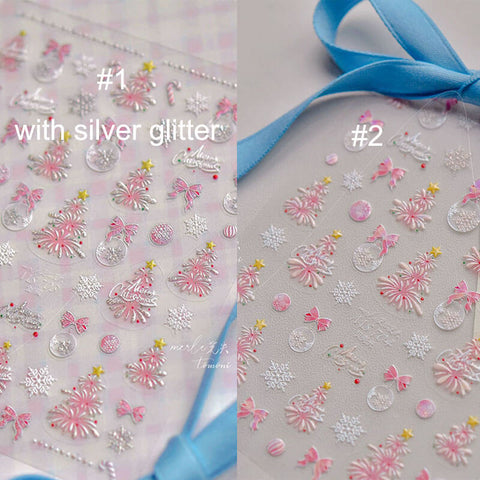 Pink Christmas Tree Nail Stickers, Christmas Nail Decals, Christmas Tree Nail Art, Aesthetic Stickers, Christmas Stickers, DIY Nails