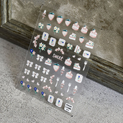 Cake And Strawberry Nail Stickers, Pink Nail Decals, Kawaii Nail Stickers, Cute Nail Designer Art, DIY Nails