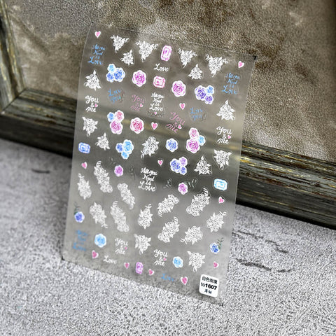 Flower And Diamond Nail Stickers, Flower Nail Decals, Dainty Nail Decals, Nail Designer Art, DIY Nails, 5D Nails