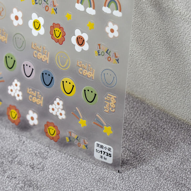 smile face and flower nail sticker