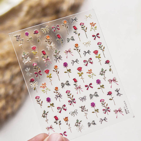 Rose Nail Stickers, Flower Nail Art Stickers, Flower Nail Decals, Aesthetic Nail Art, Rose Stickers, Flower Nail Design, Floral Manicure
