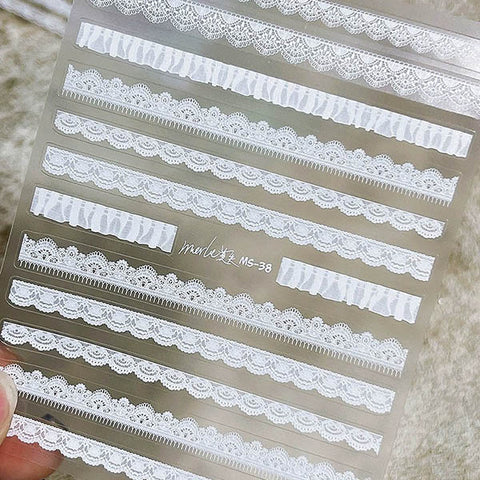Lace Nail Stickers, White Lace Nail Sticker, Black Lace Nail Sticker, Lace Strip Nail Stickers, Nail Decal