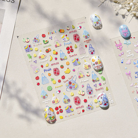 Cute Fruit Nail Stickers, Fruit Nail Decals, Cute Summer Nail Stickers, Fruit Nail Art, 3D Nail Stickers, Cute Manicure, DIY Nails