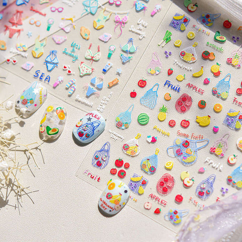 Cute Fruit Nail Stickers, Fruit Nail Decals, Cute Summer Nail Stickers, Fruit Nail Art, 3D Nail Stickers, Cute Manicure, DIY Nails