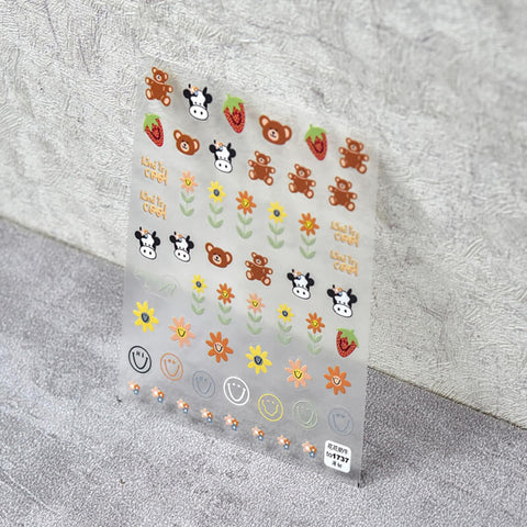 flat cute smile face and bear nail sticker