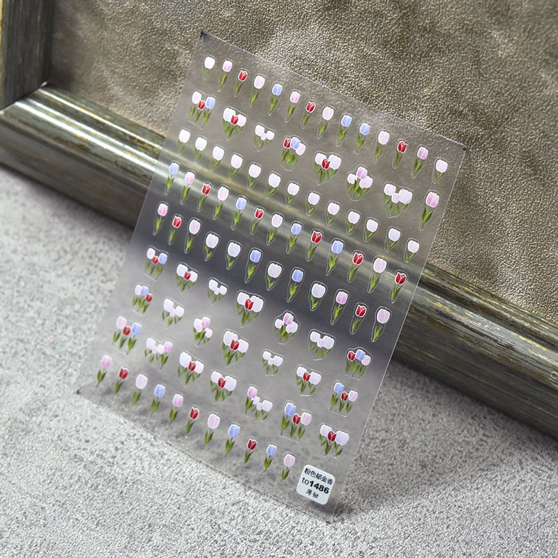 Beautiful tulip nail stickers ideal for spring-inspired nail art creations