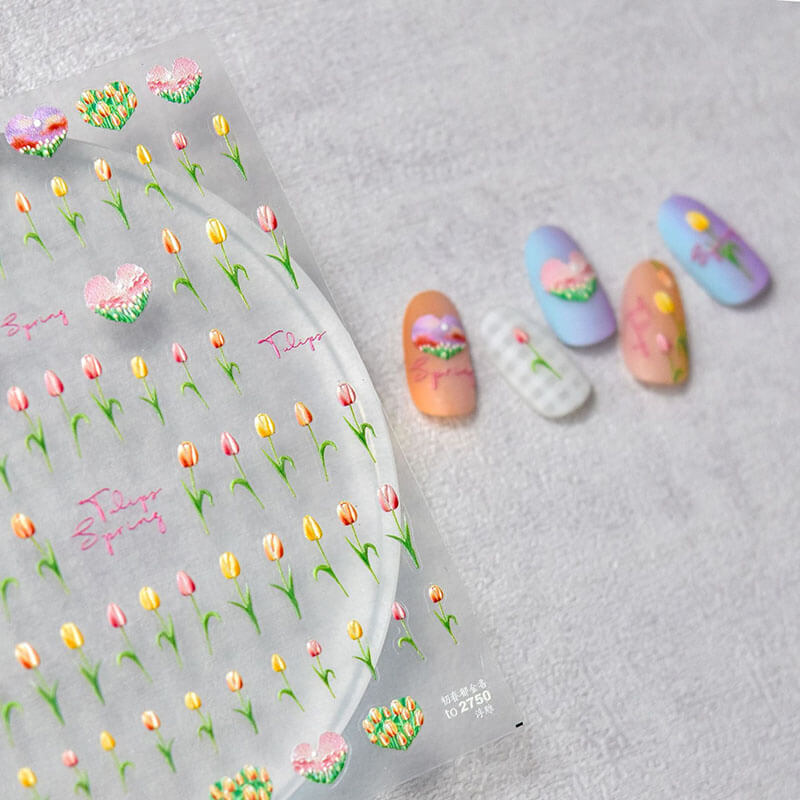 embossed tulip nail stickers