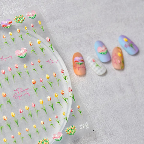 embossed tulip nail stickers