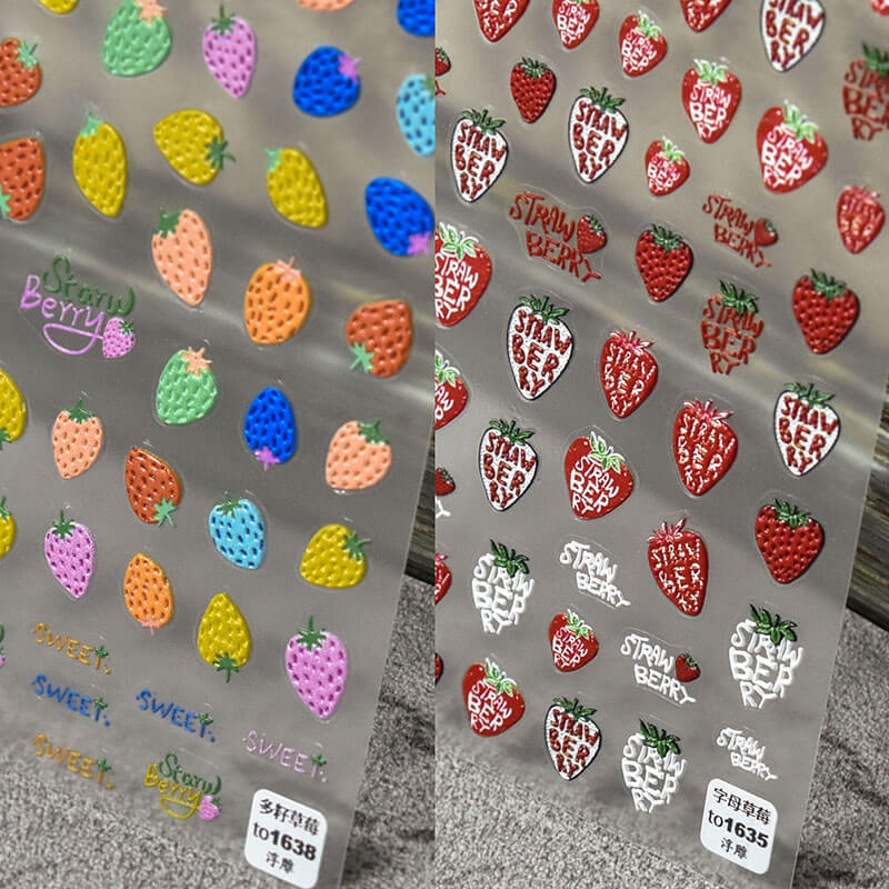 embossed straberry nail art stickers