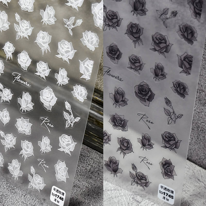 White And Dark Rose Nail Stickers, Nail Designer Stickers, Nail Decal Stickers, Rose Nail Stickers, Dark Nail Decals, DIY Nails