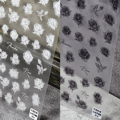 White And Dark Rose Nail Stickers, Nail Designer Stickers, Nail Decal Stickers, Rose Nail Stickers, Dark Nail Decals, DIY Nails
