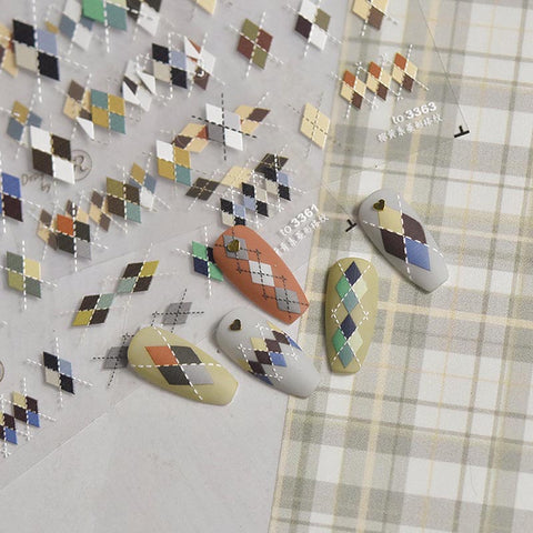 Rhombus Grid Nail Stickers, Grid Nail Stickers, Winter Nail Decals, Nail Decal Art, DIY Nails