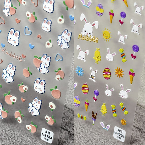 Cute Rabbit Nail Stickers, Kawaii Nail Decals, Nail Decal Art, 3D Nail Stickers, 5D Nails, DIY Nails