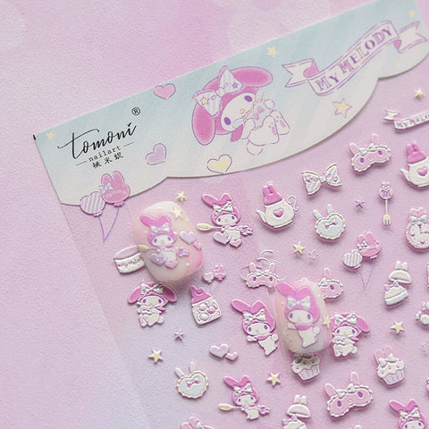 Close-up of My Melody Nail Stickers - Sweet character and bowknots