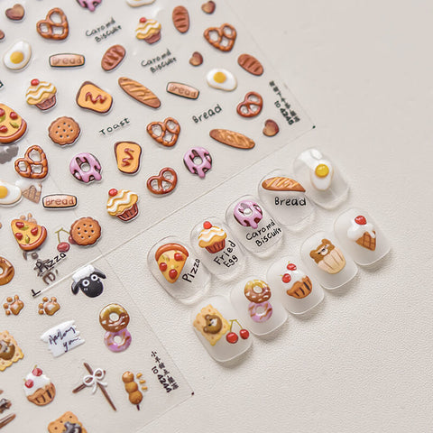 Cute Bread And Dessert Nail Stickers, Cute Nail Decals-to4244-to4245