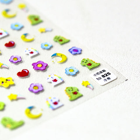 cute dinosaur and flower nail sticker