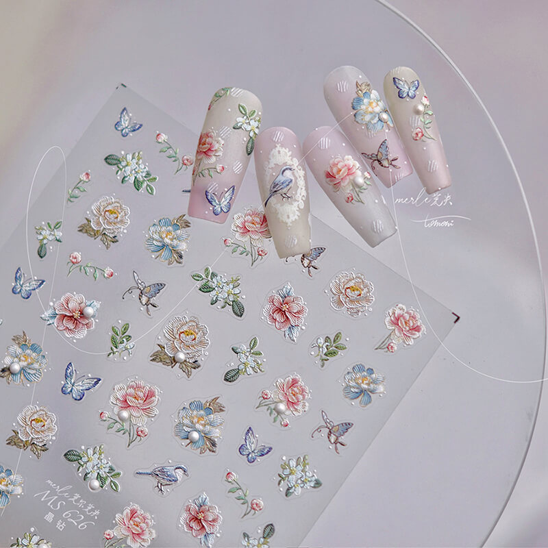 aesthetic flower nail stickers with pearl