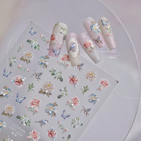 aesthetic flower nail stickers with pearl