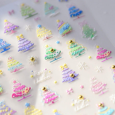 Colorful Christmas Tree Nail Stickers, Christmas Stickers, Christmas Nail Decals, Christmas Nail Art, Christmas Manicure, Nail Supplies