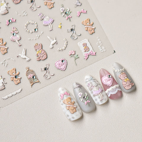 Cute Bear And Girl Nail Stickers-to4067-to4068