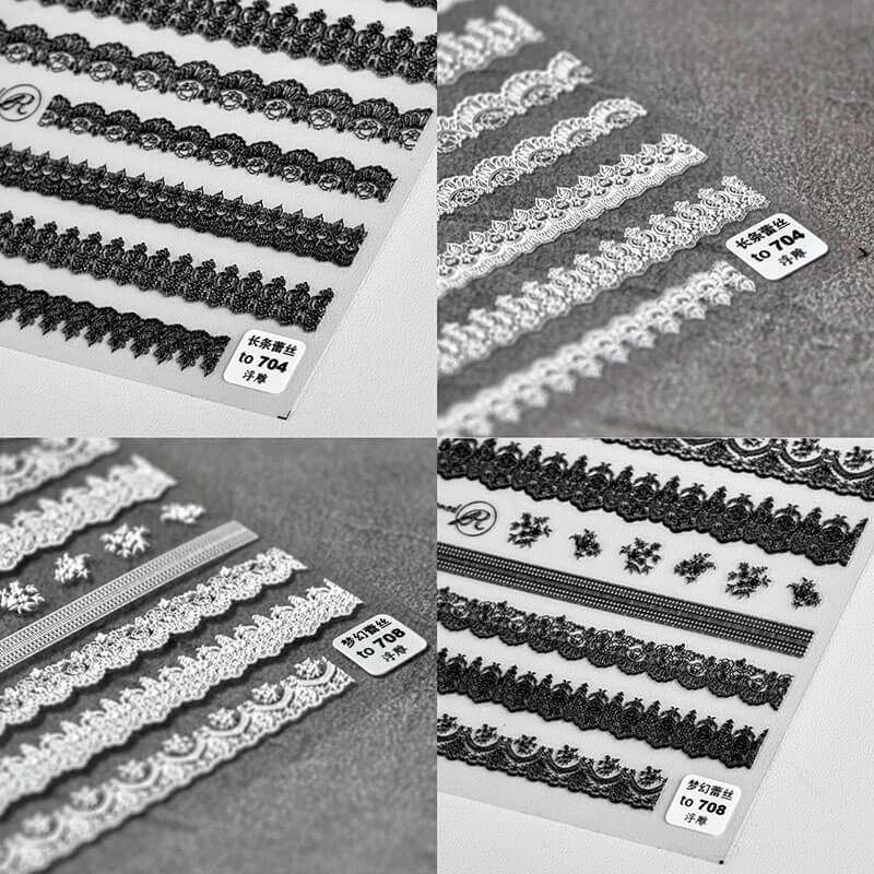 White and black lace nail strips