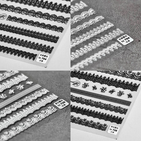 White and black lace nail strips
