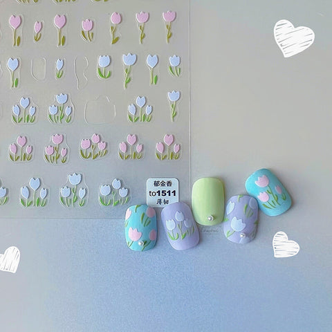Flower Nail Stickers, Tulip flower nail sticker, Bloom Nail Decals, Spring Nail Decals, 5D Nails, 3D Nails, DIY Nails