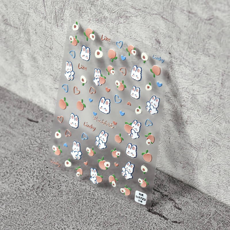 Cute Rabbit Nail Stickers, Kawaii Nail Decals, Nail Decal Art, 3D Nail Stickers, 5D Nails, DIY Nails