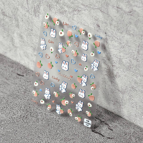 Cute Rabbit Nail Stickers, Kawaii Nail Decals, Nail Decal Art, 3D Nail Stickers, 5D Nails, DIY Nails