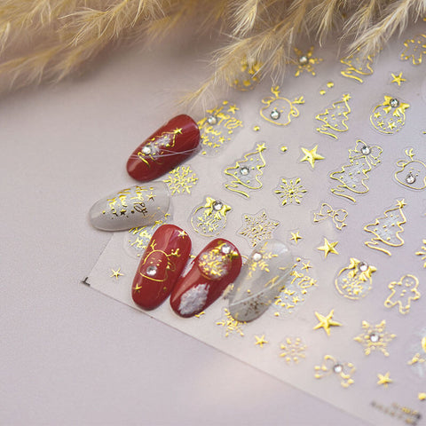 Gold Christmas Tree Nail Stickers, Christmas Tree Nail Decals, Gold Christmas Stickers, Winter Nail Design, Manicure Sticker, DIY Nails-to4679