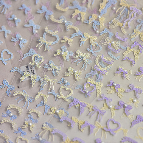Lace Bowknot Nail Stickers | Cute and Delicate | Multi-Color Options