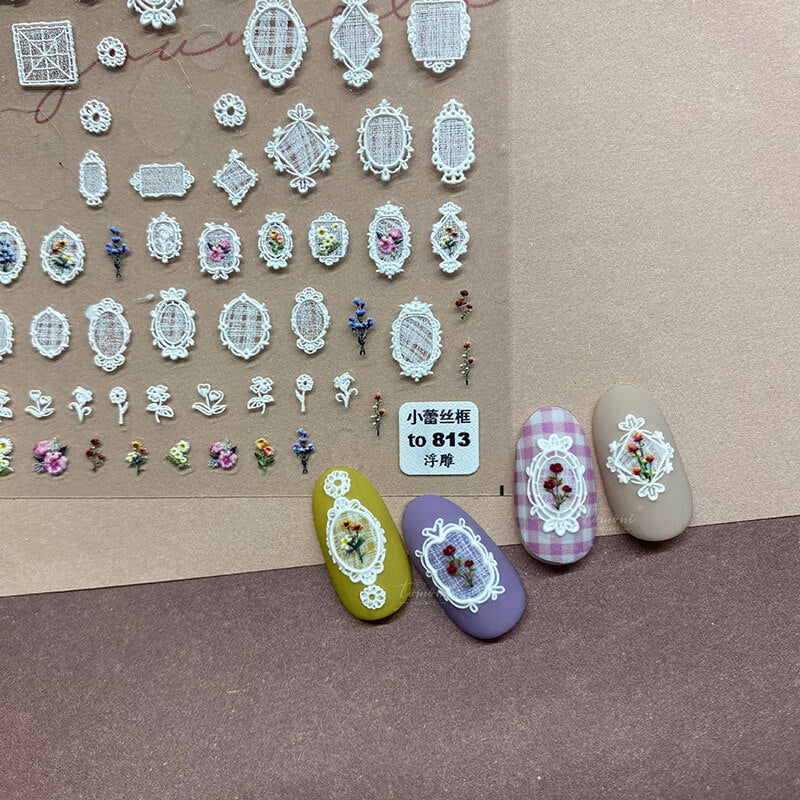 lace flower frame nail stickers