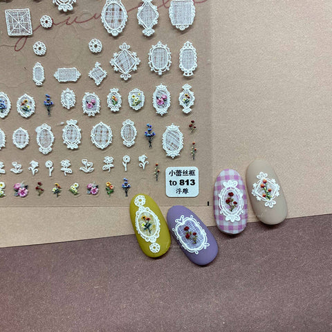 lace flower frame nail stickers