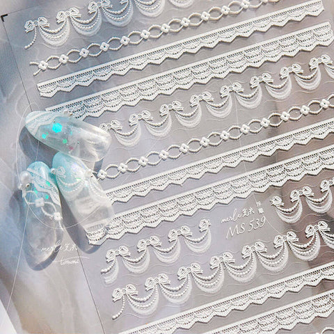 Dainty Lace Strip Nail Stickers, featuring bowknot design lace strip