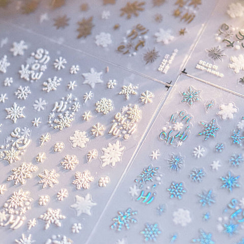 Winter Snowflake Nail Stickers, Gold&Silver Snowflake Nail Decals, Winter Nail Art Stickers