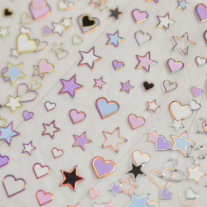 Heart and star designs with gold, silver, or laser frame