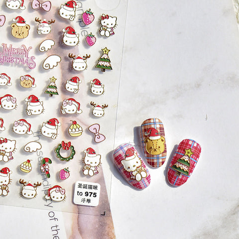 embossed kitty nail sticker, nail art sticker