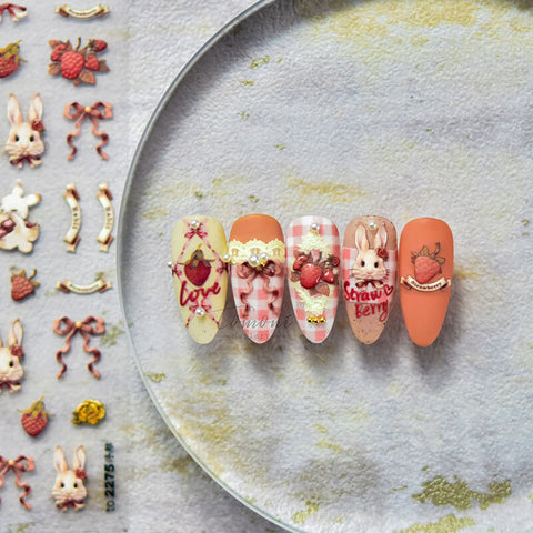 cartoon bunny and strawberry nail sticker