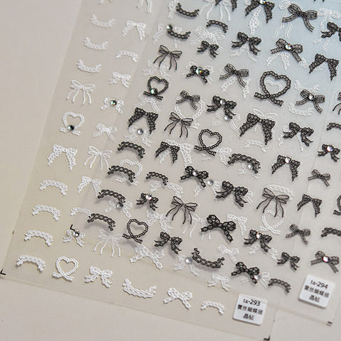 Lace Bowknot Nail Stickers | Cute and Delicate | Multi-Color Options