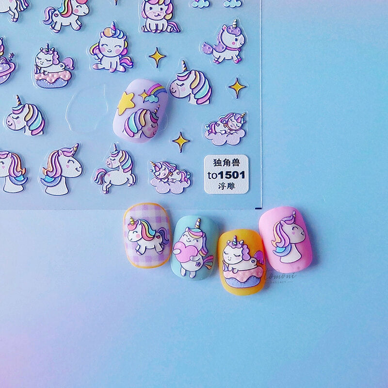 Embossed pink unicorn nail sticker