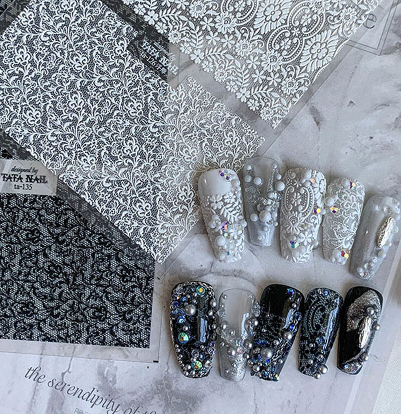 Lace Nail Wraps, Lace Nail Stickers, Flower Pattern Nail Decals, Embossed Nail Stickers, DIY Nails