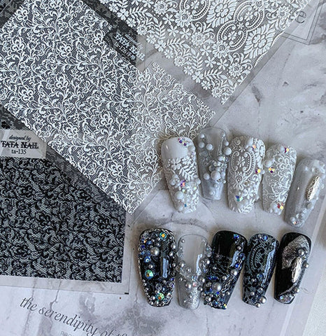 Lace Nail Wraps, Lace Nail Stickers, Flower Pattern Nail Decals, Embossed Nail Stickers, DIY Nails