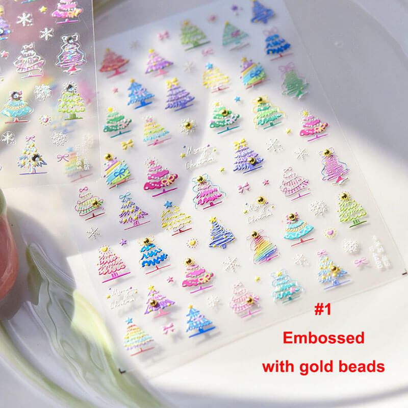 Colorful Christmas Tree Nail Stickers, Christmas Stickers, Christmas Nail Decals, Christmas Nail Art, Christmas Manicure, Nail Supplies