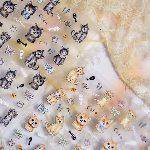 Cute Cat Nail Stickers, Cat Nail Decals, Cute Nail Art Stickers, Cat Nail Design, 3D Nail Stickers, Cat Nails, Cute Manicure