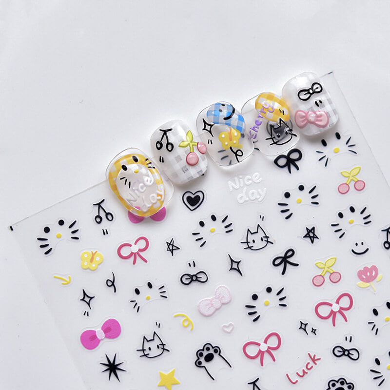 cute cat emoji nail stickers