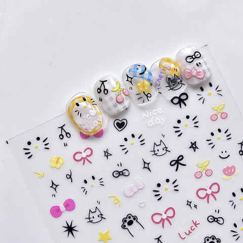 cute cat emoji nail stickers